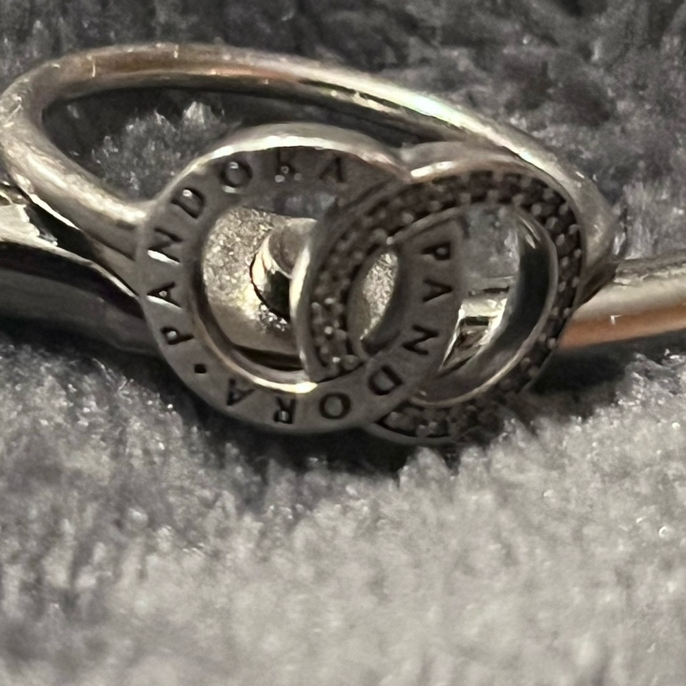 PANDORA LOGO SILVER RING WITH CLEAR CUBIC ZIRCONIA-SZ 6